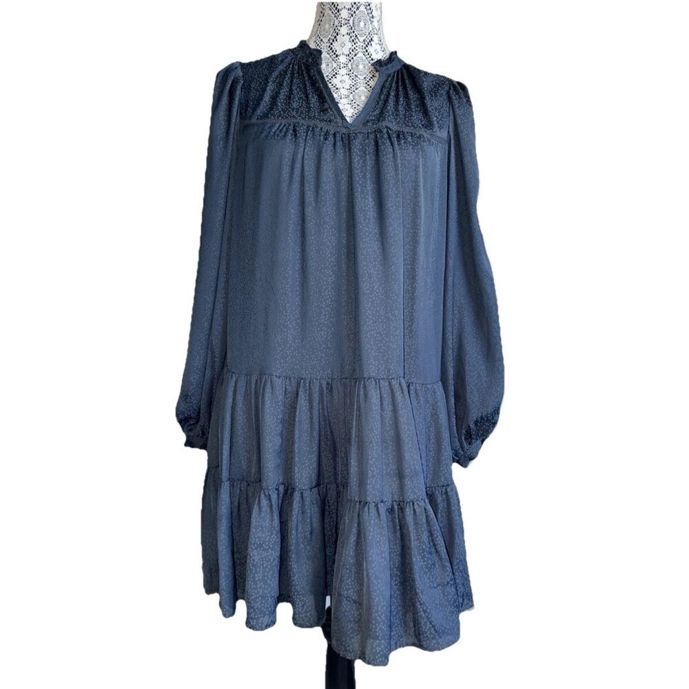 Gentle Fawn Navy Blue V-neckline Ruffle Detail Mini Dress baby doll Size S